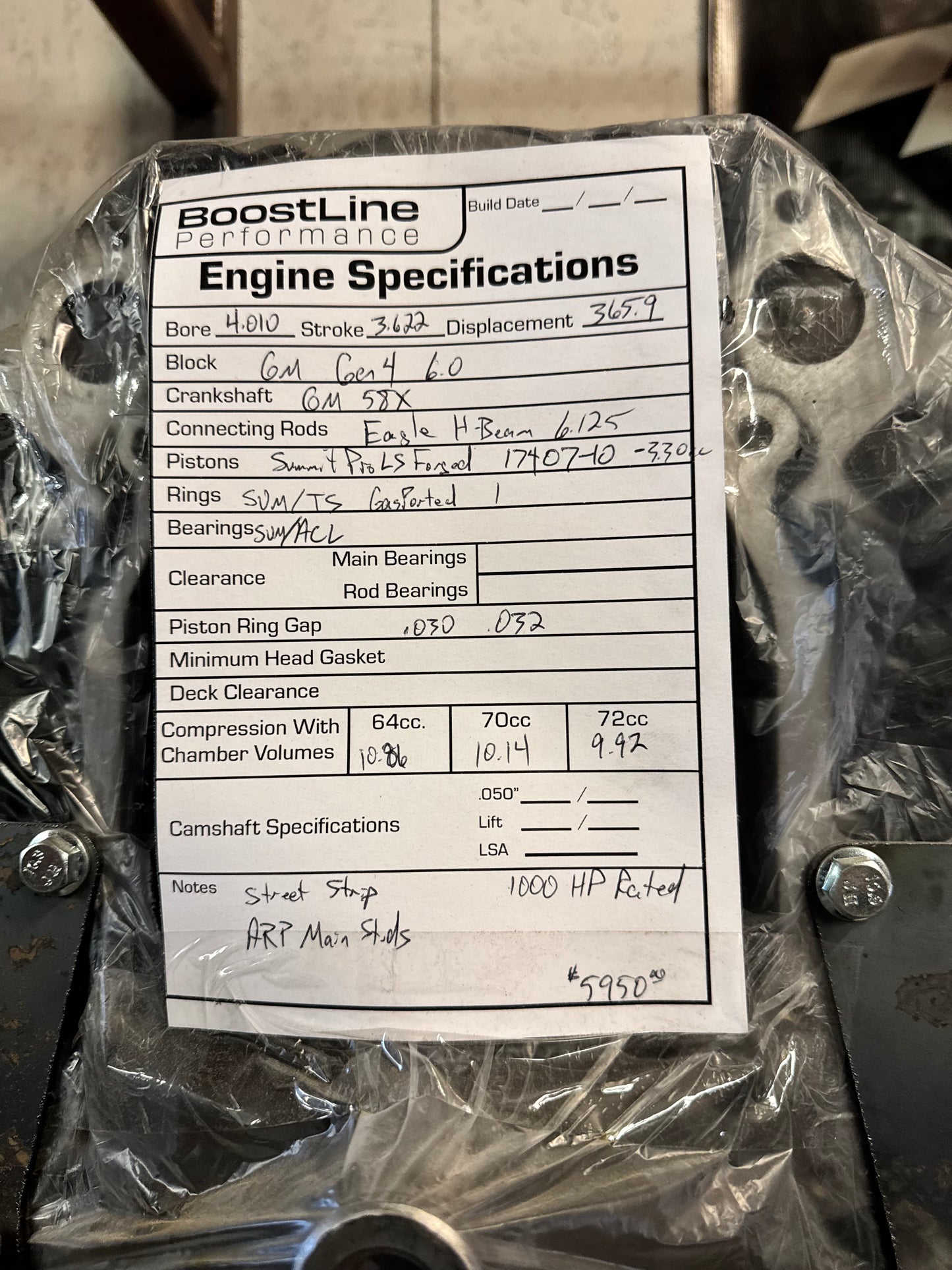 1000hp Iron 6.0L Street/Strip Short Block(Gen 4)